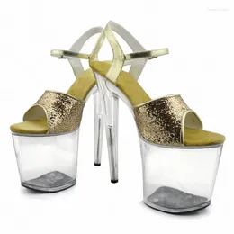 Dance Shoes Gorgeous Gold/silver Glitter High Heels 8 Inch White Flowers Wedding Clear Platform Crystal 20cm