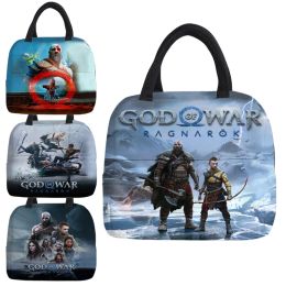 Bags God of War Ragnarok Portable Lunch Bags Kratos Oxford Fresh Cooler Pouch Students Convenient Lunch Box Tote Food Container Bag