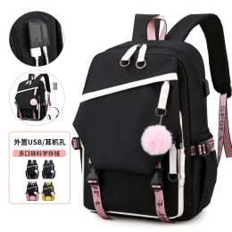 Bags Waterproof Large School Bags For Teenage Girls Usb Port Schoolbag Student Book Bag Fashion Black Pink Teen School Backpack