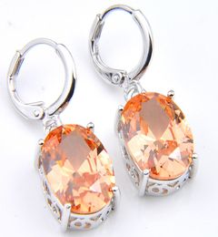 10Prs Luckyshine Classic Fashion Fire Oval Morganite Cubic Zirconia Gemstone Silver Dangle Earrings for Holiday Wedding Party1737941