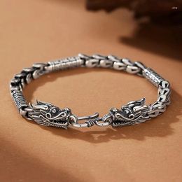 Link Bracelets HX Silver Colour Dragon Year Domineering Bracelet Male Leader High-end Textured Scale Birthday Gift Accessory