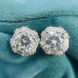 Stud Earrings Real S925 Sterling Silver Square Diamond Earring Females Aros Mujer Oreja Origin Orecchini Bizuteria Gemstone