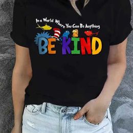 Women's T-Shirt Valentines Vintage Be Kind Print T-shirt Short Slve Crew Neck Casual Top For Summer Regular Female Graphic Womens Clothing Y240420