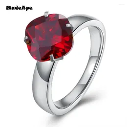 With Side Stones MadeApe One Red Zircon Wedding Rings Stainless Steel Silver Color Women Engegament Ring For Couple Jewelry