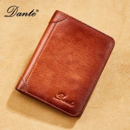 Wallets Dante Men's Genuine Leather Wallets RFID Antitheft Brush Vertical Style Three Fold Retro Top Layer Cowhide Foreign Trade Purse
