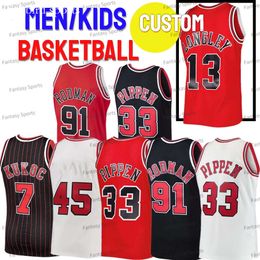 Retro Custom Derrick Rose Pippen Steve Kerr Toni Scottie Kukoc Dennis Rodman Luc Longley Red Classics Mens Kids Youth Boys Basketball Jersey Ed