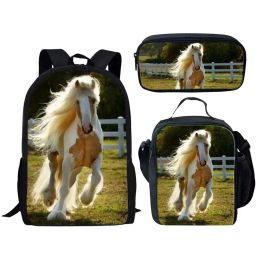 Bags Fashion Horse 3D Print School Bags For Boys Girls Back Pack Kids Backpacks 3pcs/Set Satchel School Bags Student Book Bag Bookbag