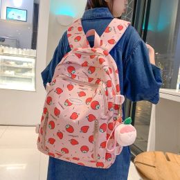 Bags Cute Strawberry Printed Girls' Schoolbag with Wide Shoulder Strap To Reduce Load and Protect The Spine Backpack Campus