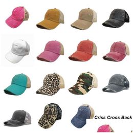 Party Hats Criss Cross Ponytail Hat Mesh Back Baseball Cap 15 Colours Washed Died Messy Bun Ponycaps Trucker Drop Delivery Home Garde Dhniw