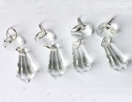 20pcs Crystal Glass Chandelier Parts Chandelier Crystal Drop Prisms Pendants 38mm with a Octagon Beads Silver Jump Rings Connector8755030