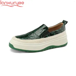 Casual Shoes Lanxuryee Cow Leather High Heels Thick Bottom Spring Women Vulcanised Concise Loafers Sneakers