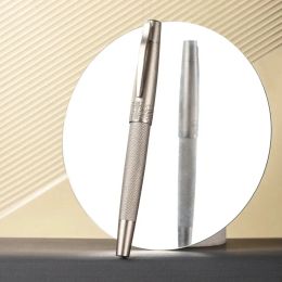 Pens Hongdian 6013S Metal Fountain Pen Silver Titanium Ink Pen 0.4mmEF/0.5mmF/ 1.0mm Bent Nib Rotating Pen Cap Office Gift Stationery