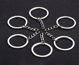 Polished Silver Colour 30mm Keyring Keychain Split Ring With Short Chain Key Rings Women Men DIY Key Chains Accessories 10pcs ps0475253868