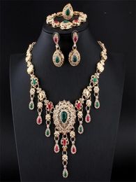 Earrings Necklace Morocco Jewellery RedTurquoise Rhinestone Costume Elaborate Set Gold Crystal Algerian Women039s Wedding Part8210742