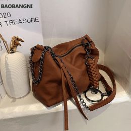 Hobos Vintage Braiding women Simple Shoulder Bag PU Leather chain hobos messenger Bag new Designer ladies Handbags bolsas brown