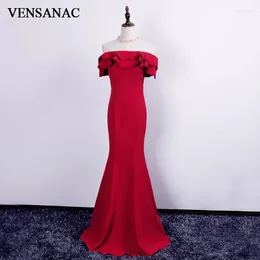 Party Dresses VENSANAC 2024 Ruffles Boat Neck Short Sleeve Long Mermaid Evening Embroidery Backless Prom Gowns