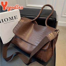 Bags Yogodlns Winter Alligator Pattern Flap Bag PU Leather Ladies Shoulder Bag Female Vintage Crossbody Bag Designer Messenger Purse