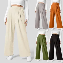 Women's Pants Elegant Women Suits Straight Flowy Solid Colour High Wasited Office Lady Trousers Loose Workwear Business Wide Leg