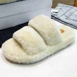 Slippers Women Winter 2024 Wool Upper Platform Design Solid Open Toe Fairy Shoes Comfortable Non Slip Female 35-40