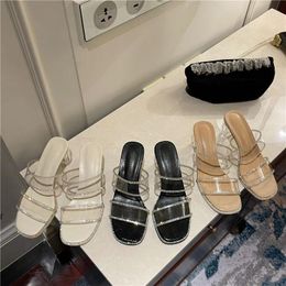 Slippers Transparent With Drill Luxury Rhinestone PVC Women 2024 Shiny Summer Beach Sandals Shoes