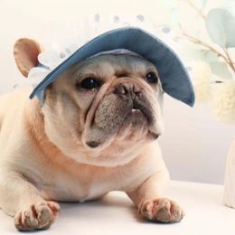 Dog Apparel Sun Hat Sunshade Cap Pet Protection Baseball Caps With Ear Holes Adjustable Straps For Dogs Cats Lace Outdoor