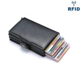 Wallets 2022 Anti Rfid Id Card Holder Men Business Credit Card Holder Unisex Wallet Male Purse Pu Leather Cardholder Double Aluminium Box