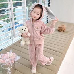 Clothing Sets Spring Autumn Girls Children Hooded Coats Pants Lace Cartoon Ears Kids Clothes Outfits Baby Tracksuits Sportswear