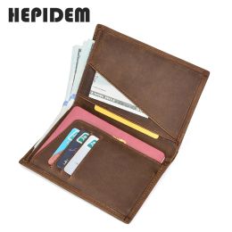 Wallets HEPIDEM RFID High Quality Crazy Horse Genuine Leather Wallet 2020 New Possport Pocket Identity Card Short Purse for Men 8436