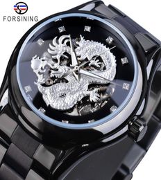 Forsining Silver Dragon Skeleton Automatic Mechanical Watches Crystal Stainless Steel Strap Wrist Watch Men039s Clock Waterproo8080980