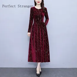 Casual Dresses 2024 Middle-Aged Elderly Women Autumn Mother Dress Long-Sleeved Long Pleuche Noble