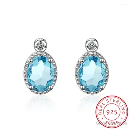 Stud Earrings Oval 1.2ct Genuine Blue Topaz 925 Sterling Silver For Women Fashion Gemstone Jewelry Party Gift