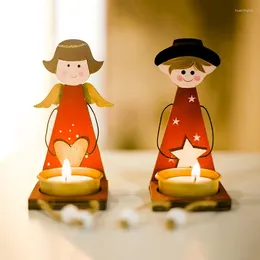 Christmas Decorations Year DIY Coloured Drawing Angel Girl Candlestick Xmas Metal Candle Holder Ornaments FZ141