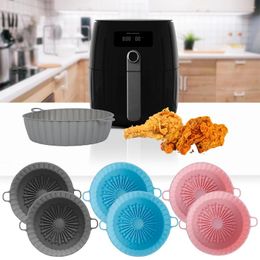 Baking Tools 2Pcs Air Fryer Silicone Pot With Handle Reusable Liner 7.48 Inch Heat Resistant Pan