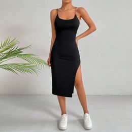 Womens Sexy Backless Split Slim Sheath Sleeveless Suspender Dress