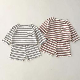 Clothing Sets 2024 Spring Homewear Outfits Boy Girl Children Striped Loose Tops Pants 2pcs Baby Cotton Comfortable Casual T-shirt Suit