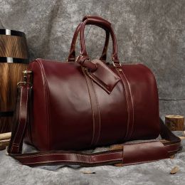 Bags Luufan Genuine Leather Travel Bag Man Women Big Weekend Travel Tote Bag Cowskin Duffle Bag Hand Luggage Male Large Handbags Red