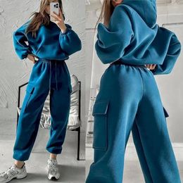 Women's Two Piece Pants Casual Solid Hooded Sweatshirts And Sweatpants Sets Tracksuit 2024 Autumn Streetwear Cargo Pant For Women