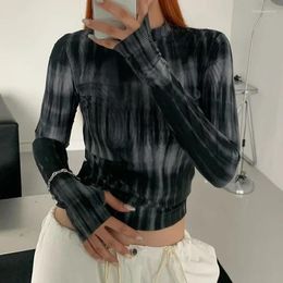 Women's T Shirts Tie Dye Y2k Crop Top Women Crewneck Long Sleeve Tee Shirt Korean Fashion Streetwear Autumn Basic Pullovers Harajuku