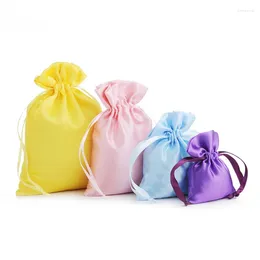 Shopping Bags 100pcs/lot 8 11cm Navy Blue Soft Satin Pouches Drawstring For Candy Wedding Christmas Gift Packaging Jewellery Bag