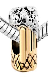 Golden beer mug in Gold and rhodium Plating Bead metal slide European Charm Fit for Bracelet5069697