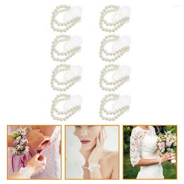 Decorative Flowers 8 Pcs Bridal Wrist Pearls Elastic Bracelets Corsage Wristbands Jewellery Accessories For Party Corsages Wedding Supplies