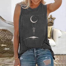 Seeyoushy Funny Skeleton Travel Around Space Print Women Tshirts Round Neck Loose Summer Tee Shirt Sleeveless 90s Tops 240417