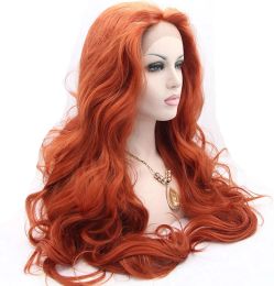 Hair Products Long Copper Red Wig Long Natural Wavy Free Part Auburn Gluess Lace Front Wigs Heat Resistant Synthetic Hair Wig