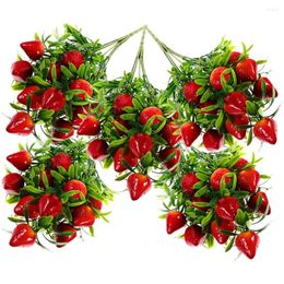 Decorative Flowers Artificial Fake Strawberry Fruit Branch Faux Bunch Arrangement Kitchen Home Wedding Party Decor Decoration