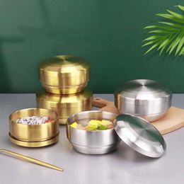 Bowls Gold Korean Cuisine Kitchen Utensils With Lid Tableware Steamed Cereal Soup Bowl Mixing Double Rice