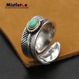 Cluster Rings Genuine 925 Sterling Silver Vintage Retro Punk Eagle Feather Ring For Women Men Fashion Jewellery