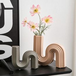 Vases Curve Design Vase Abstract Art Home Decor Ceramic Craft Aesthetic Living Room Decorations Table Accessories Decorative Ornaments
