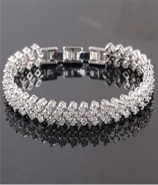 Luxury Shining Crystal Bracelets chains Genuine 925 Sterling Silver Charms Bracelet Diamond Roman Tennis Jewelry6035650