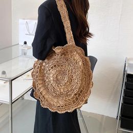 Evening Bags Ladies 2024 Bohemian Straw For Women Circle Beach Handbags Summer Shoulder Handmade Knitted Travel Big Totes Bag