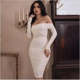 Casual Dresses Ins Long Sleeve Stretch Sheath Skirt Party Double-Layer Mesh